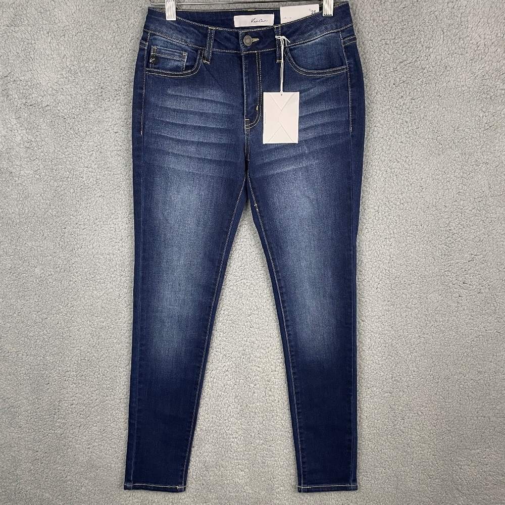 NWT KANCAN Mid Rise Super Skinny 5/26 (26x29) Blue Stretch Comfort Dark Wash